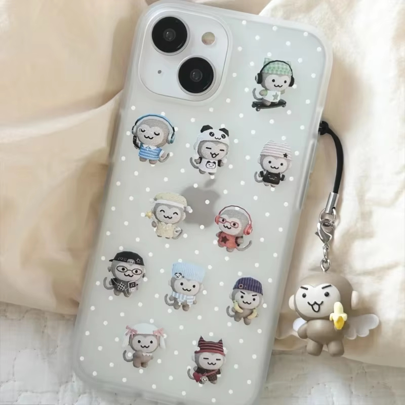 Phone Cases Iphone 13 - Einfache Kawaii Affen-Handyhülle mit weißen Tupfen
